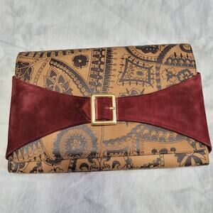 Vintage Mark cross suede clutch leather floral paisley
